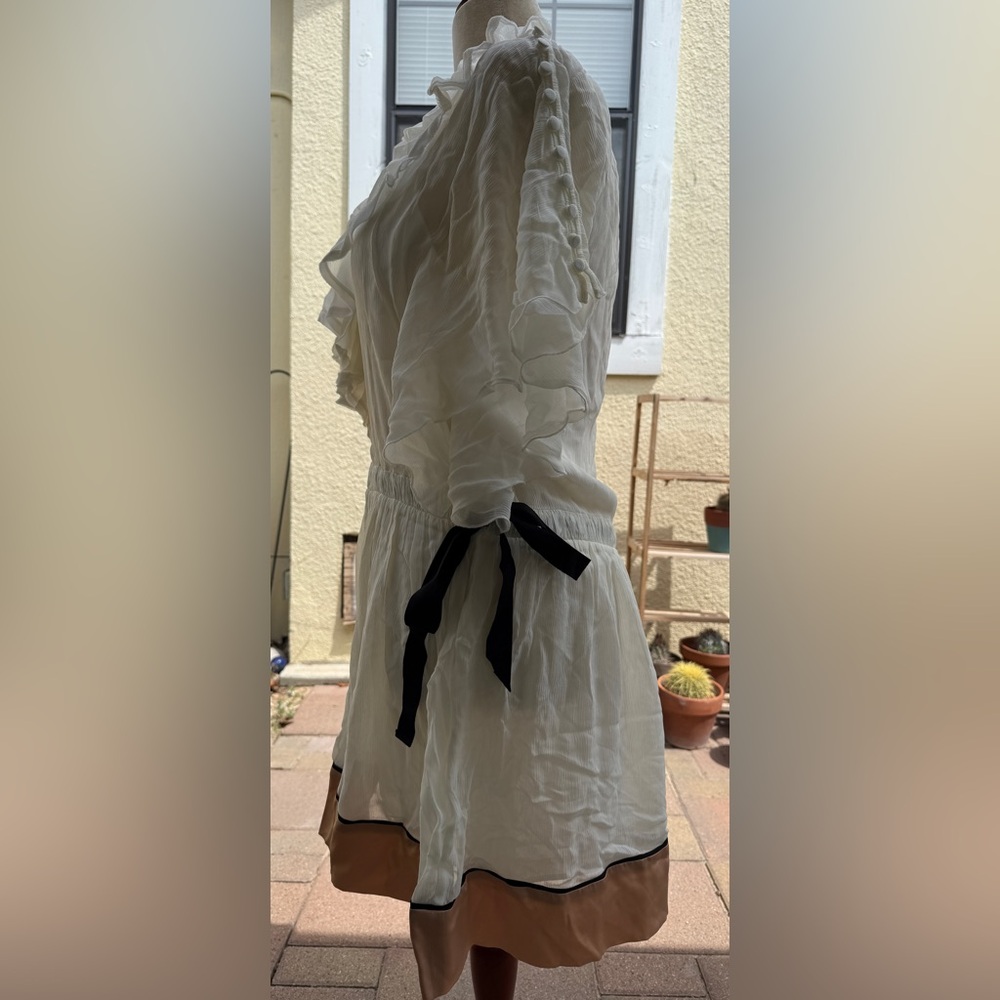 Zara Studio S/S 2023 SS23 White Ruffle Mini Dress Button Ribbon Blouson Chiffon - Picture 4 of 7